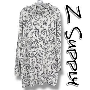 Z Supply White Charcoal Animal Print Cowl Neck Tunic Sweater Dress Womens Sz M